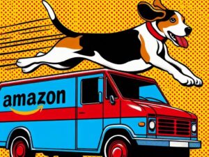 dog jumps into amazon van